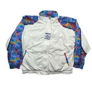 Vintage 80s Prince Sportswear Abstract Retro Windbreaker Jacket Mens XL White